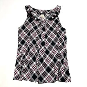Cocomo Blouse Sleeveless Tank‎ Top Women's Large Purple Black White Plaid